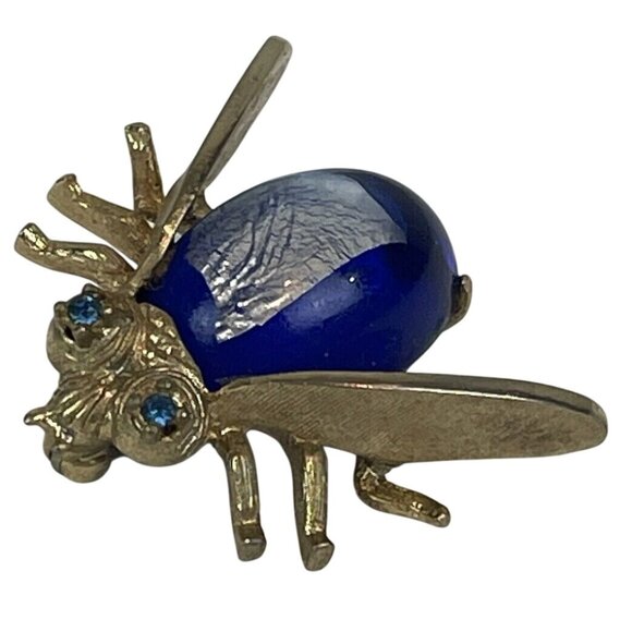 Unbranded Jewelry - Vintage Faux Lapiz Lazuli Fly Insect Brooch Gold Tone Blue Rhinestone Eyes